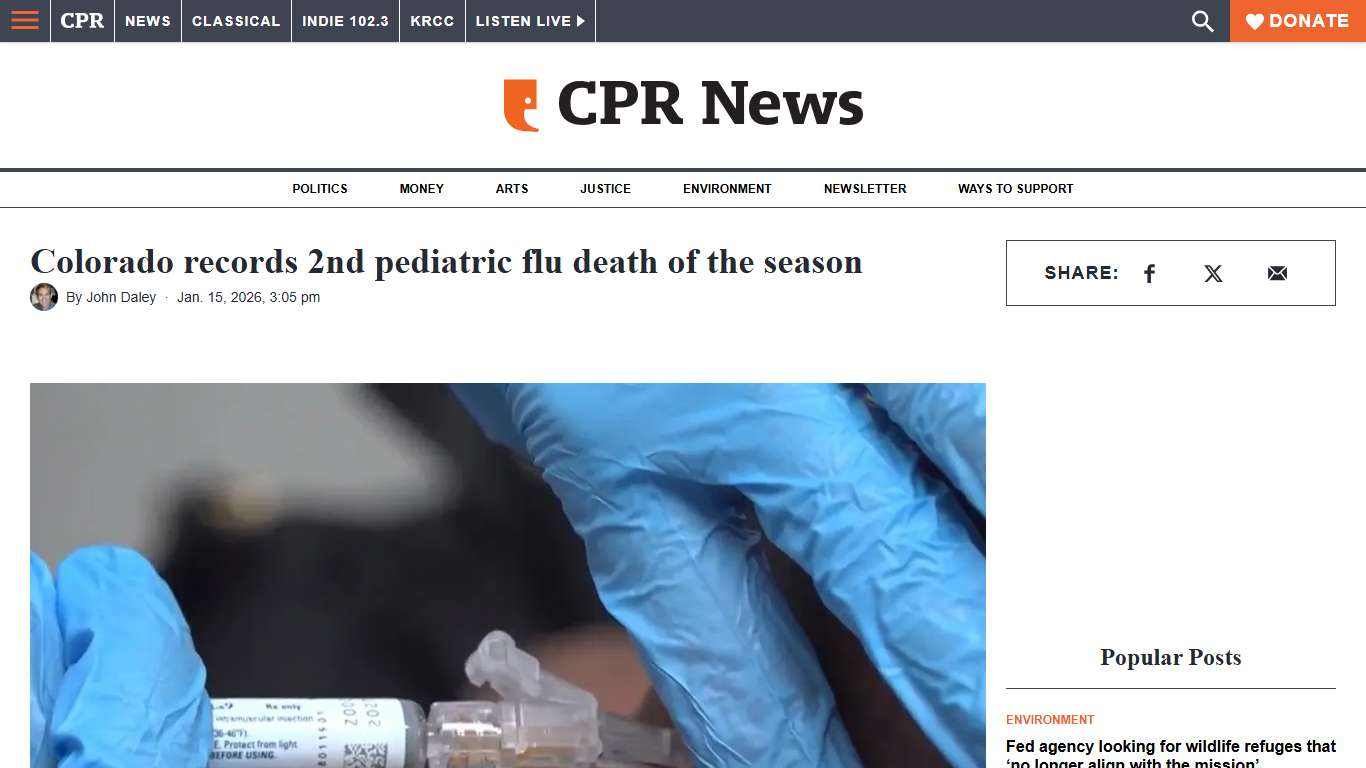 Colorado records 2nd pediatric flu death of the season