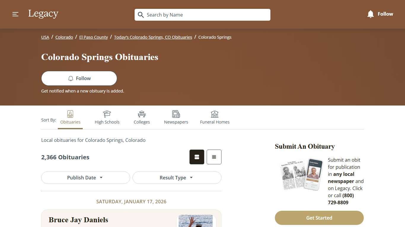 Colorado Springs Obituaries | Local Obits for Colorado Springs, CO